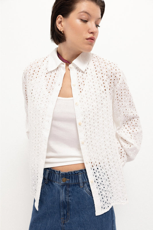 English Embroidery White Shirt by LANIDOR