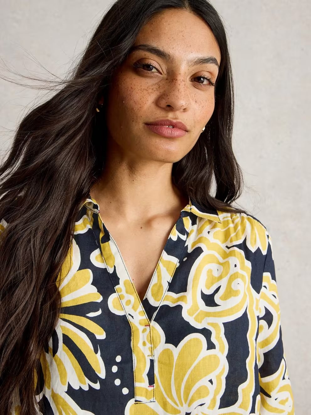 Blake Linen Tunic in Yellow Print by White Stuff