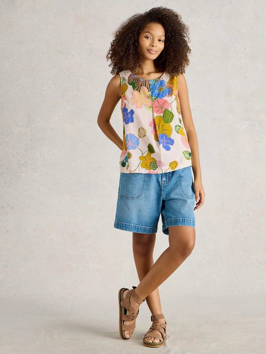 Paradise sleeveless top in Yellow Print by White Stuff