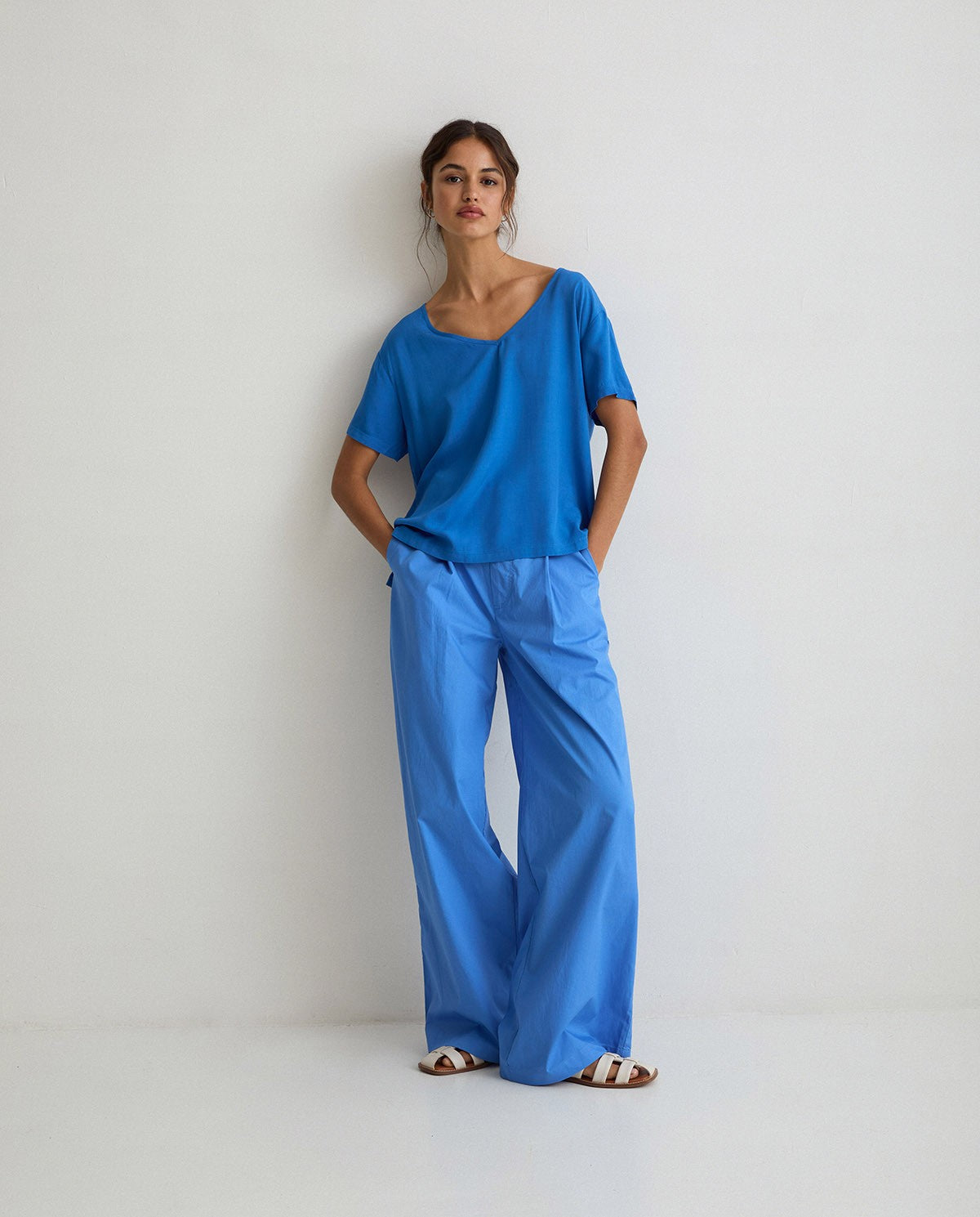 Wide-leg cotton trousers in blue by YERSE
