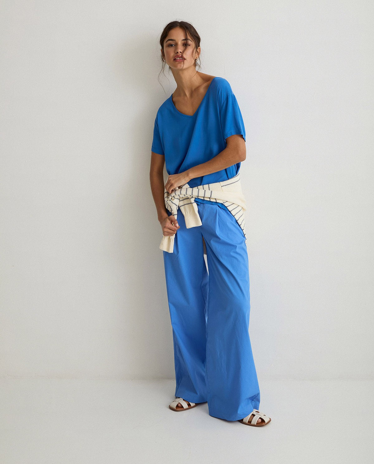 Wide-leg cotton trousers in blue by YERSE
