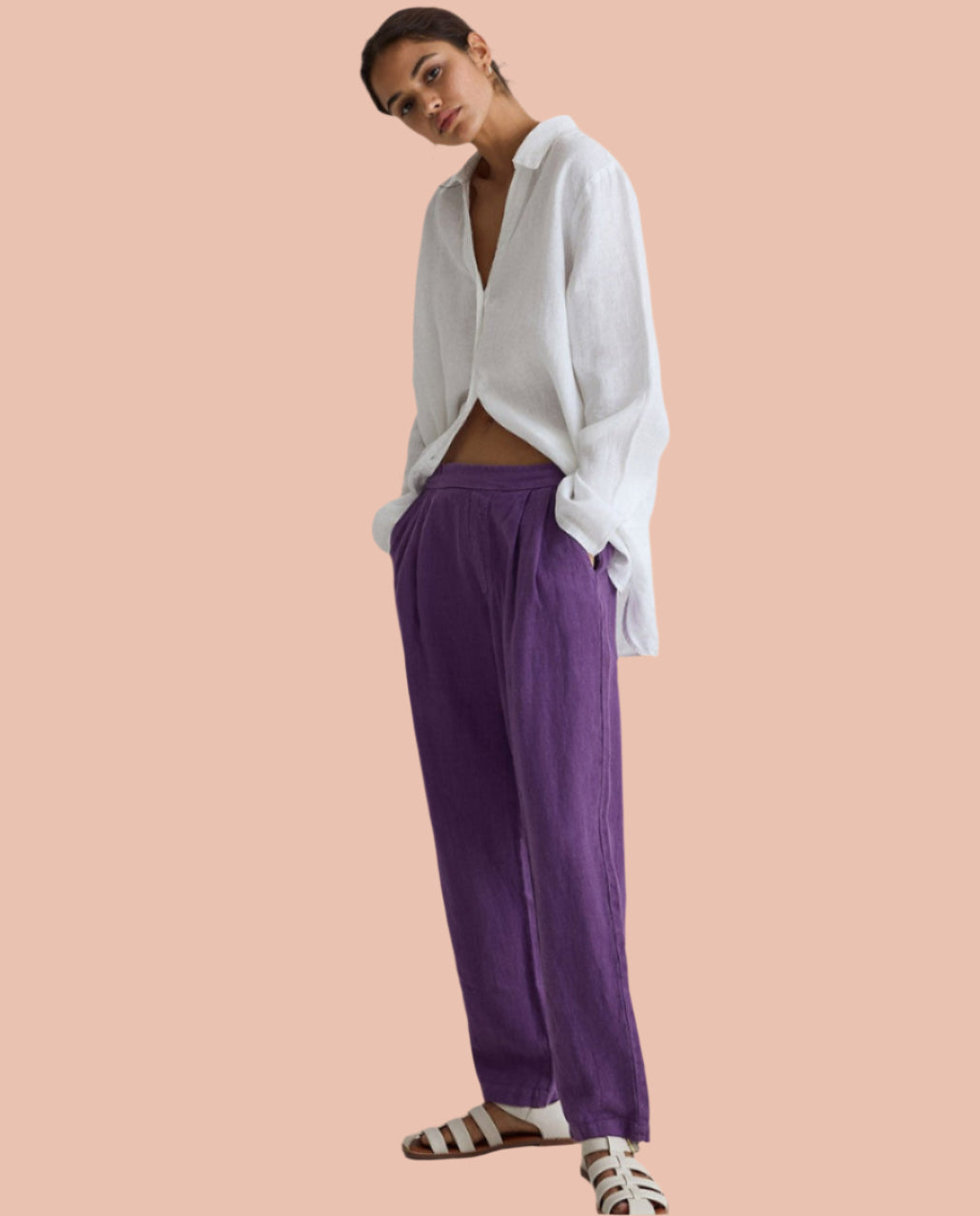Linen purple trousers by YERSE