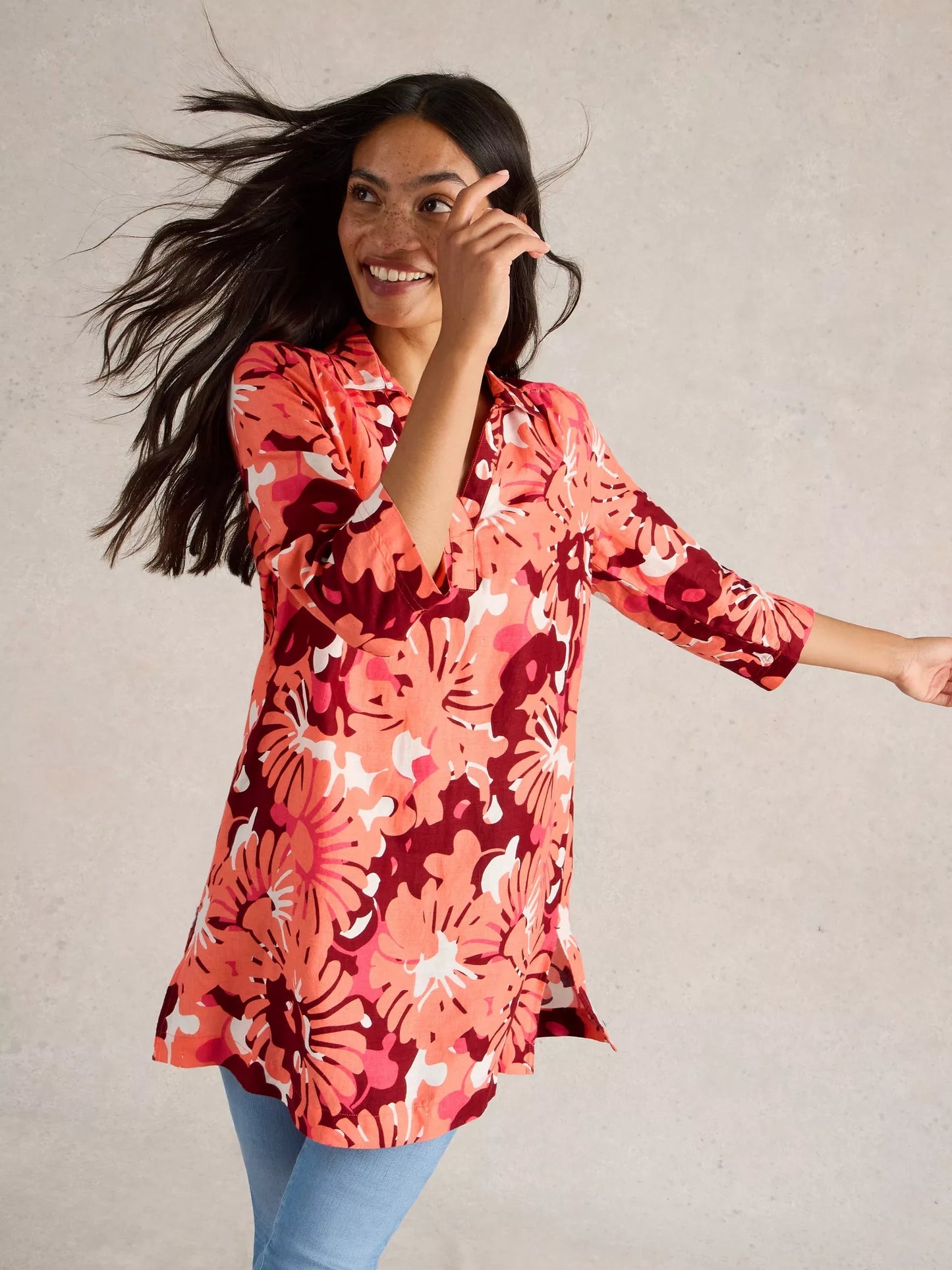 Blake Linen Tunic in Red print by White Stuff
