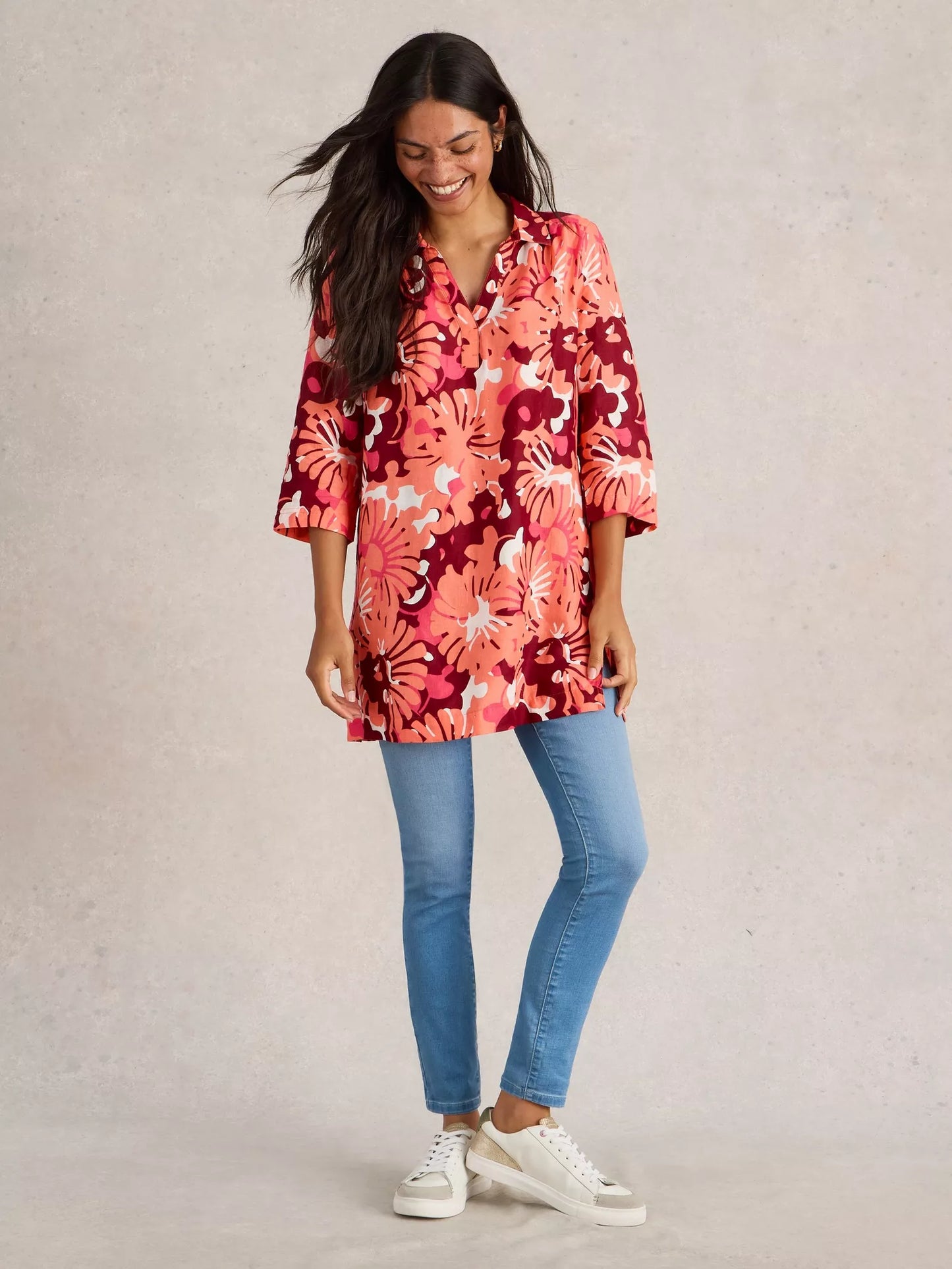 Blake Linen Tunic in Red print by White Stuff