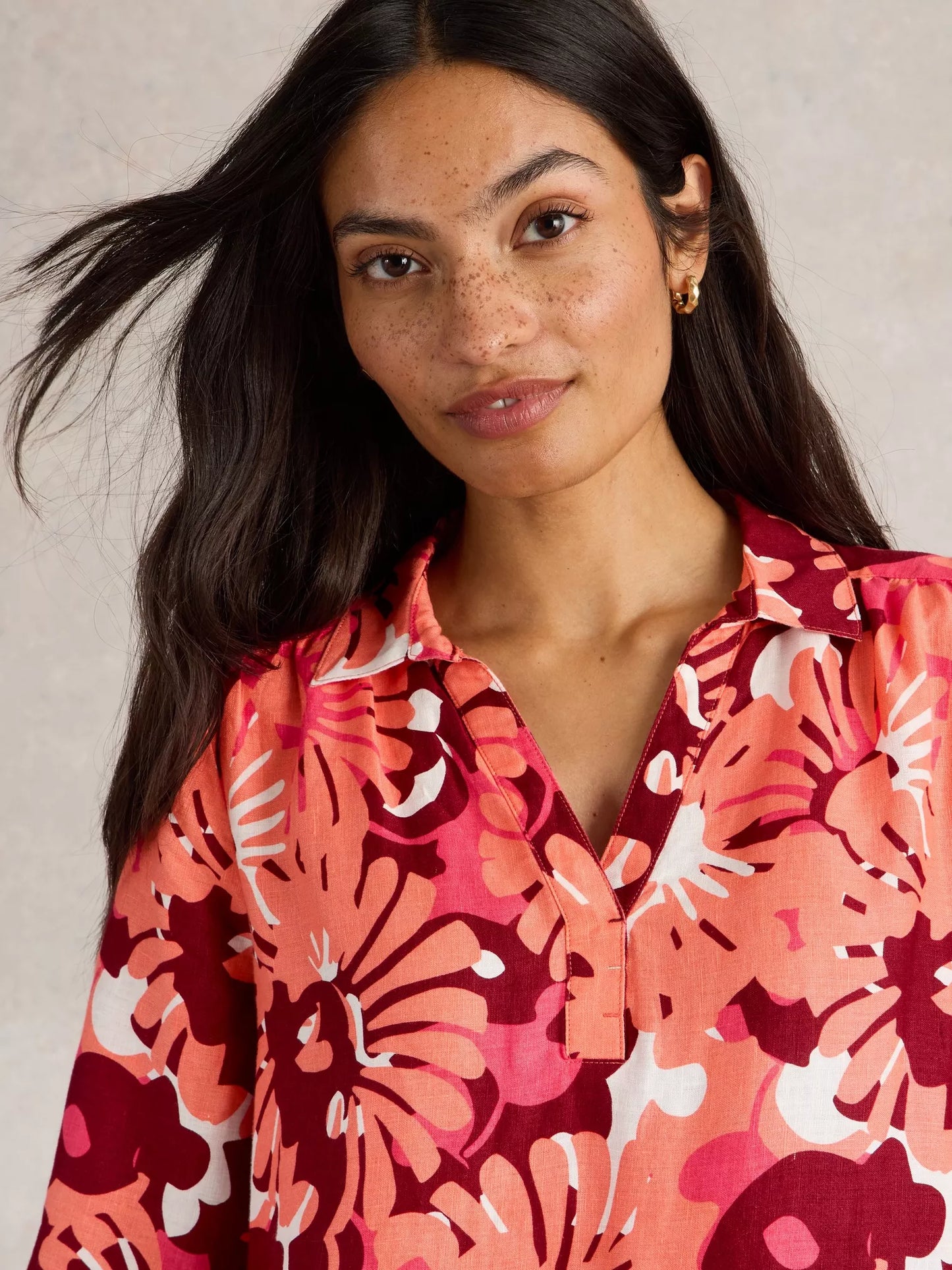 Blake Linen Tunic in Red print by White Stuff