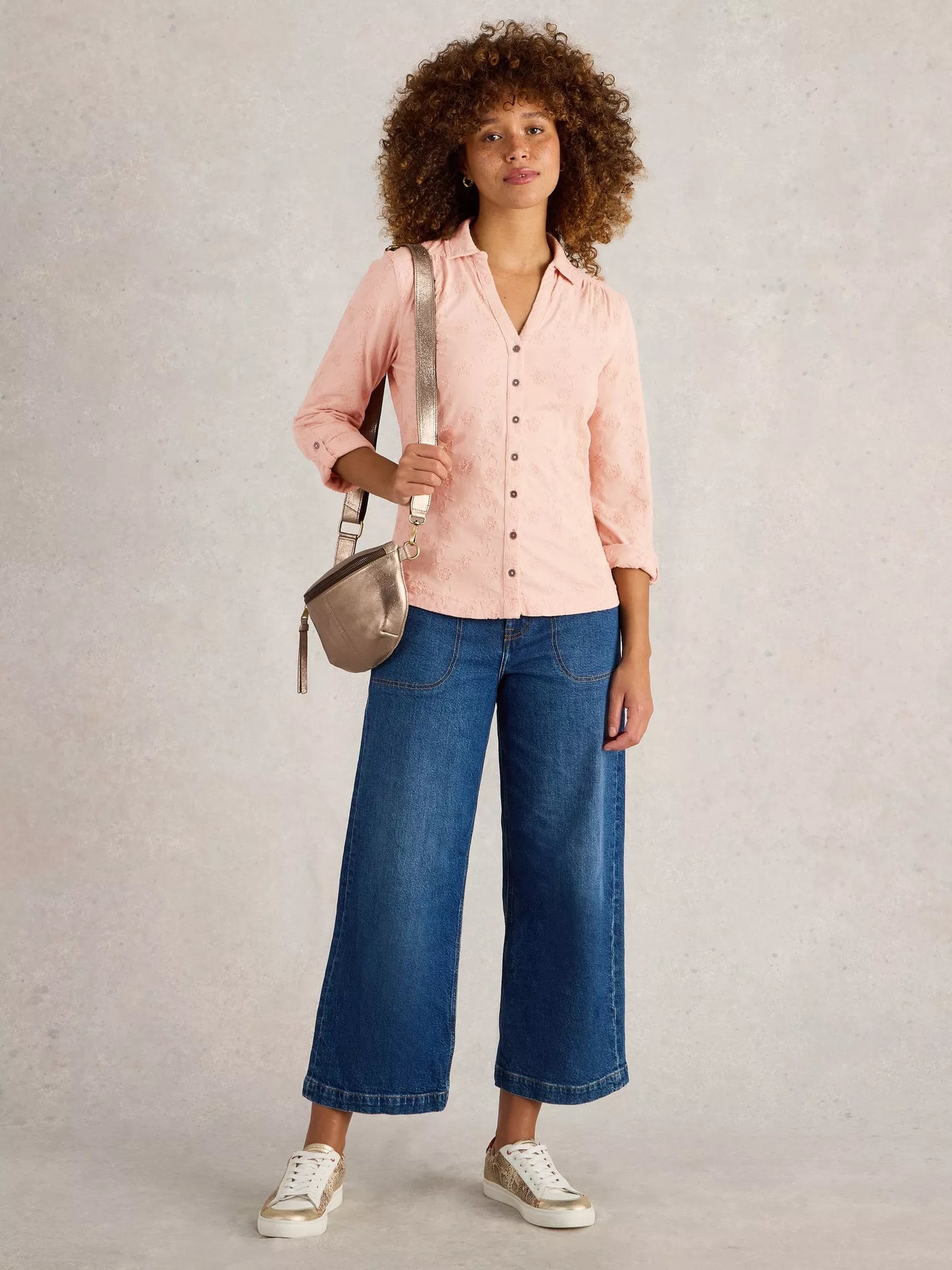 Annie Broderie Jersey Shirt in Dusty Pink by White Stuff