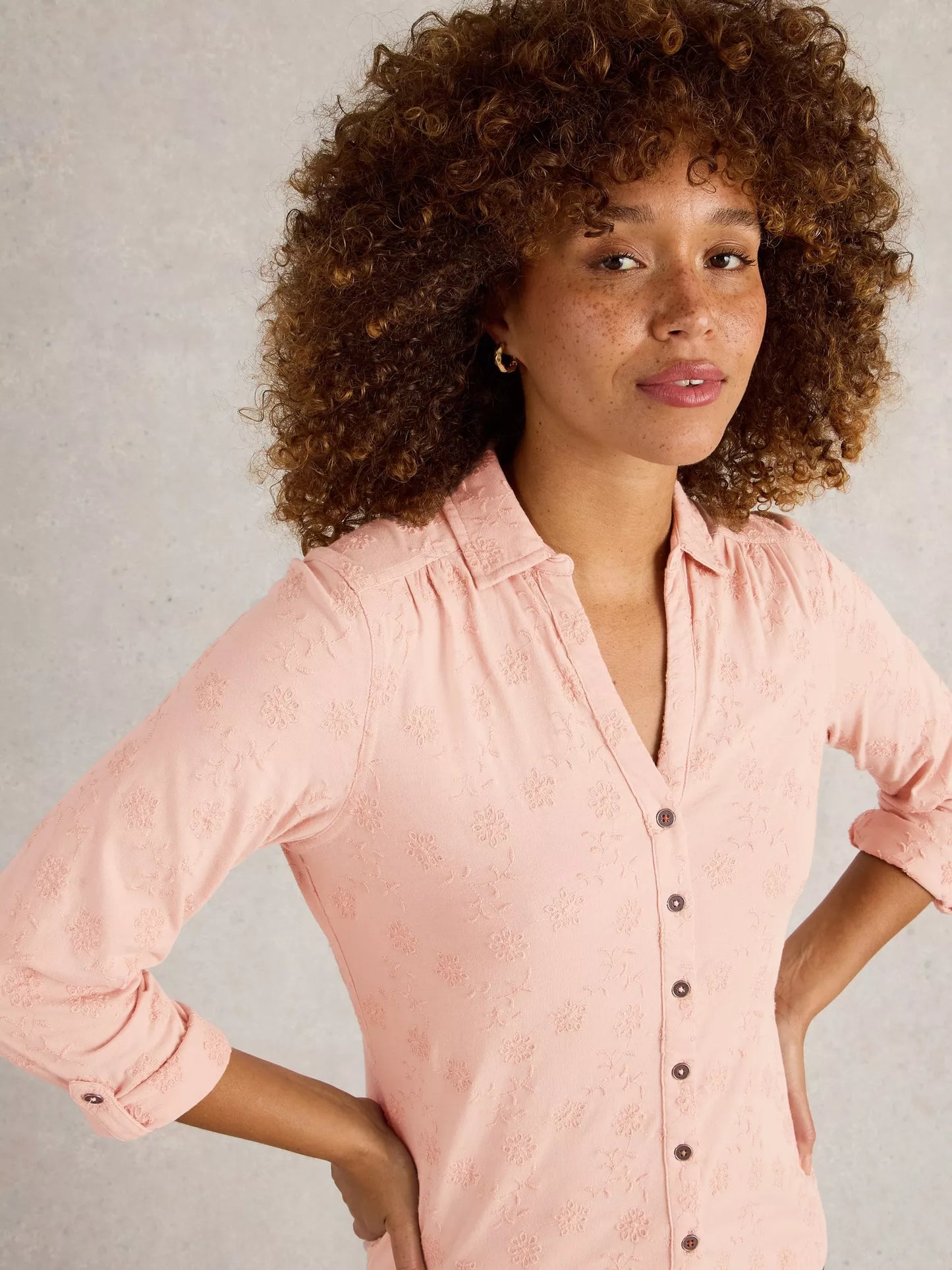 Annie Broderie Jersey Shirt in Dusty Pink by White Stuff