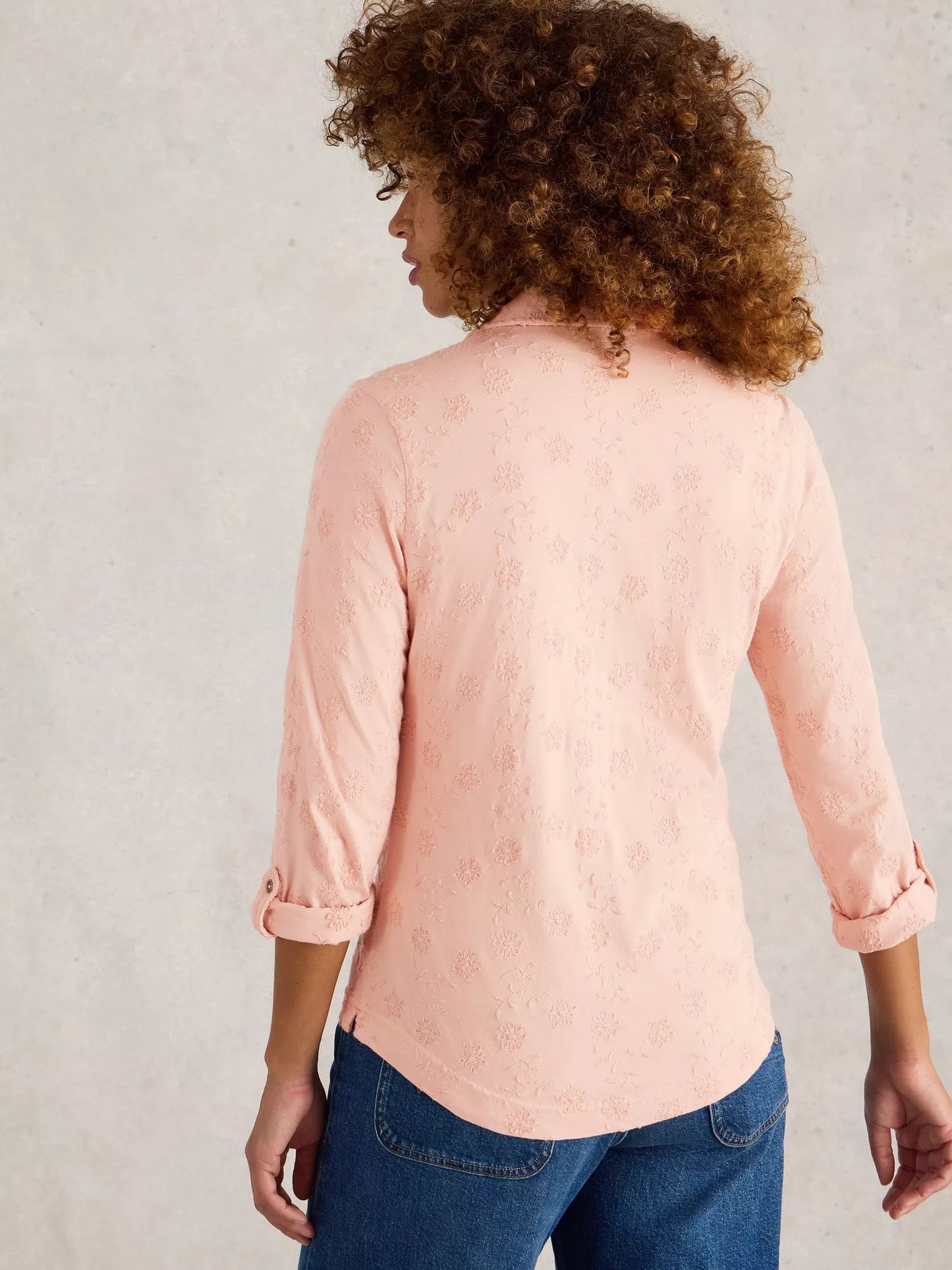 Annie Broderie Jersey Shirt in Dusty Pink by White Stuff