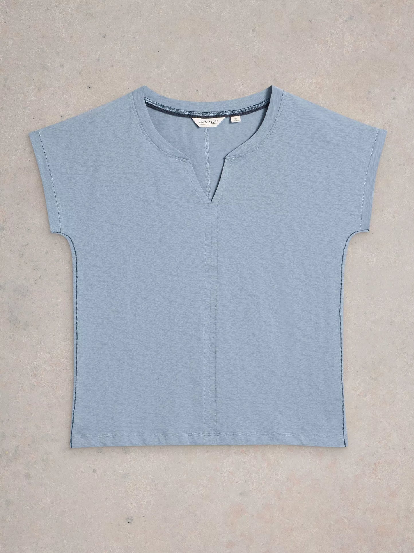 Nelly Notch neck Short Sleeve Tee in Mid Blue by White Stuff
