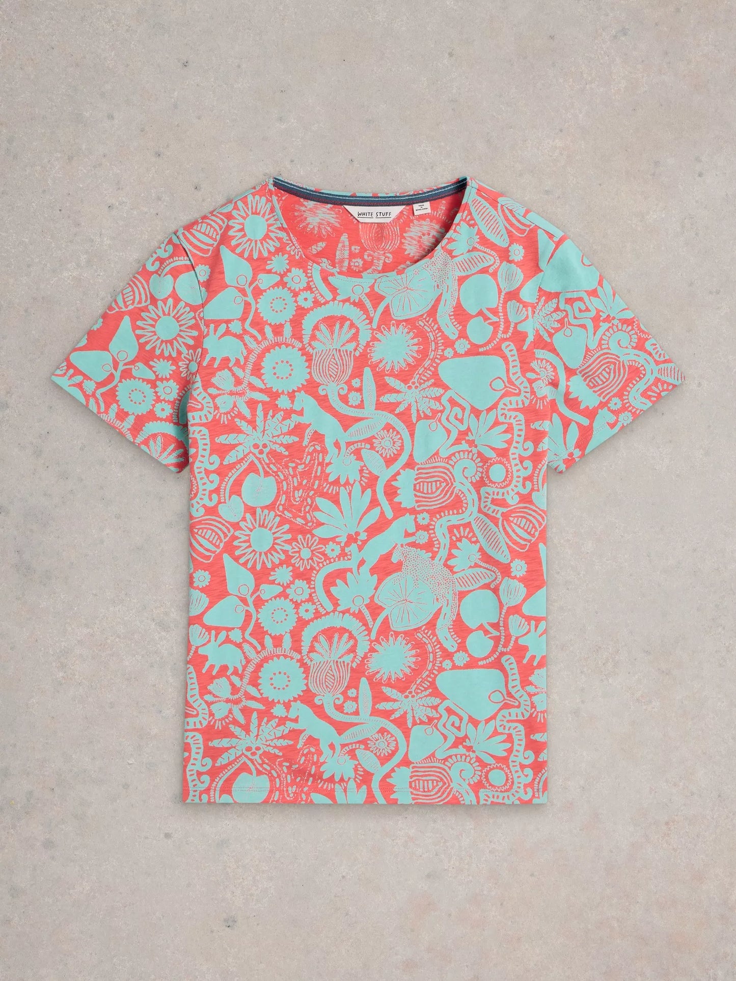 Abbie Short Sleeve Tee in Coral Print by White Stuff