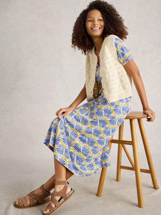 Megan Jersey Midi Dress in Blue Print by White Stuff