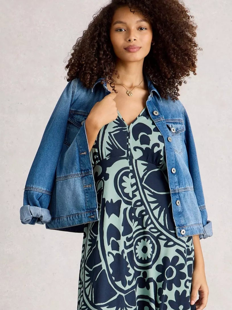 Megan Jersey Midi Dress in Green Print by White Stuff