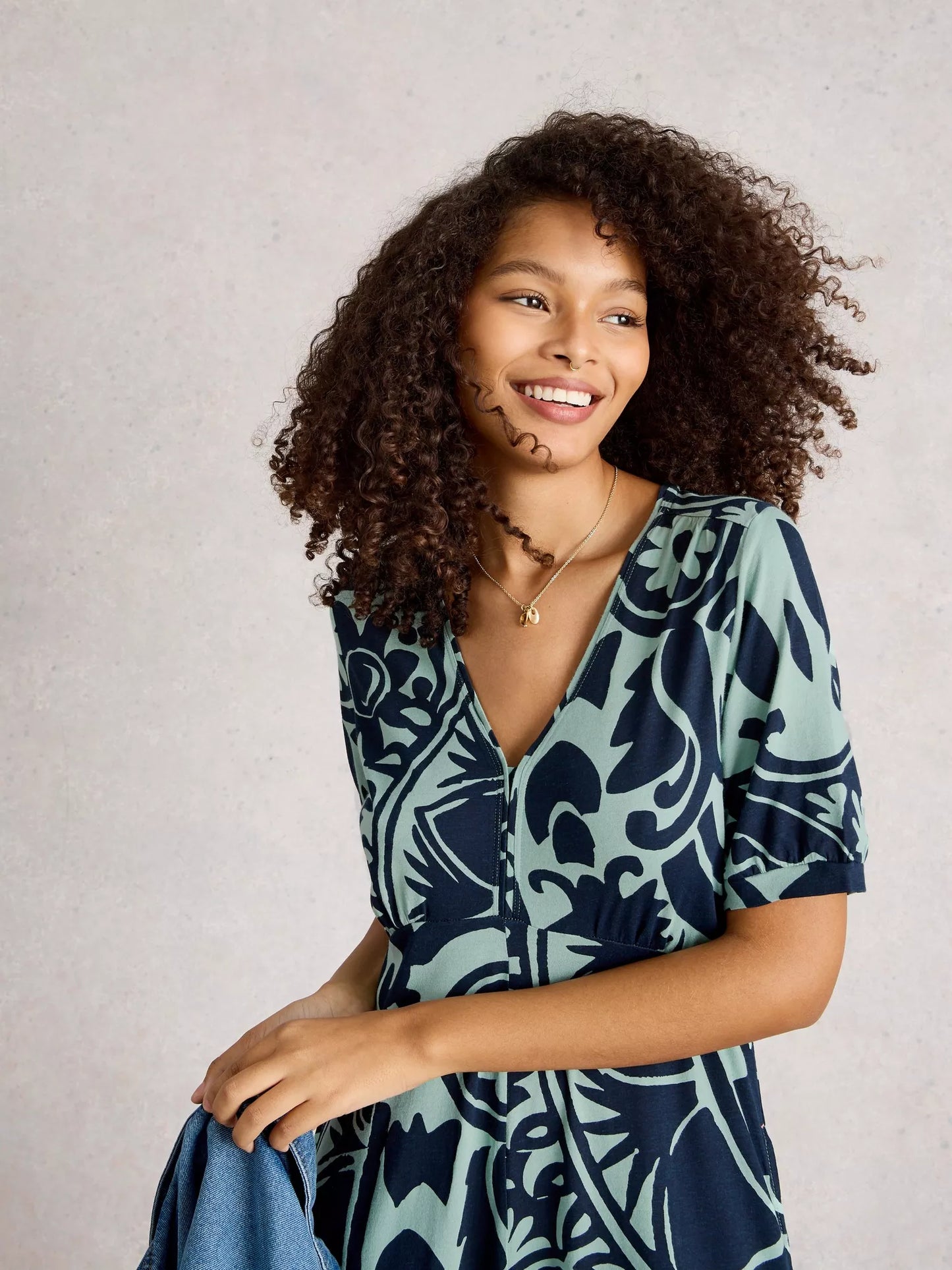 Megan Jersey Midi Dress in Green Print by White Stuff