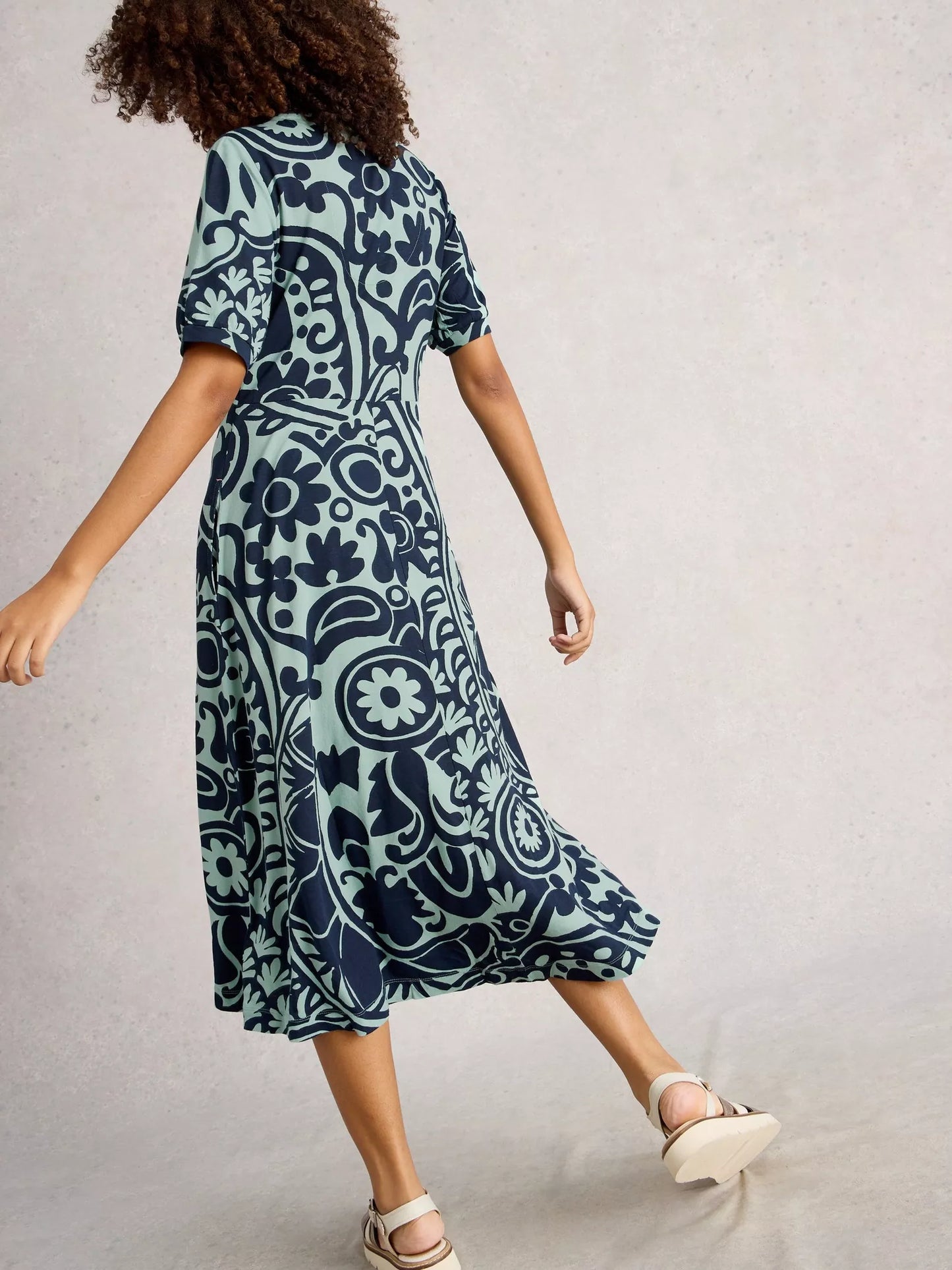 Megan Jersey Midi Dress in Green Print by White Stuff