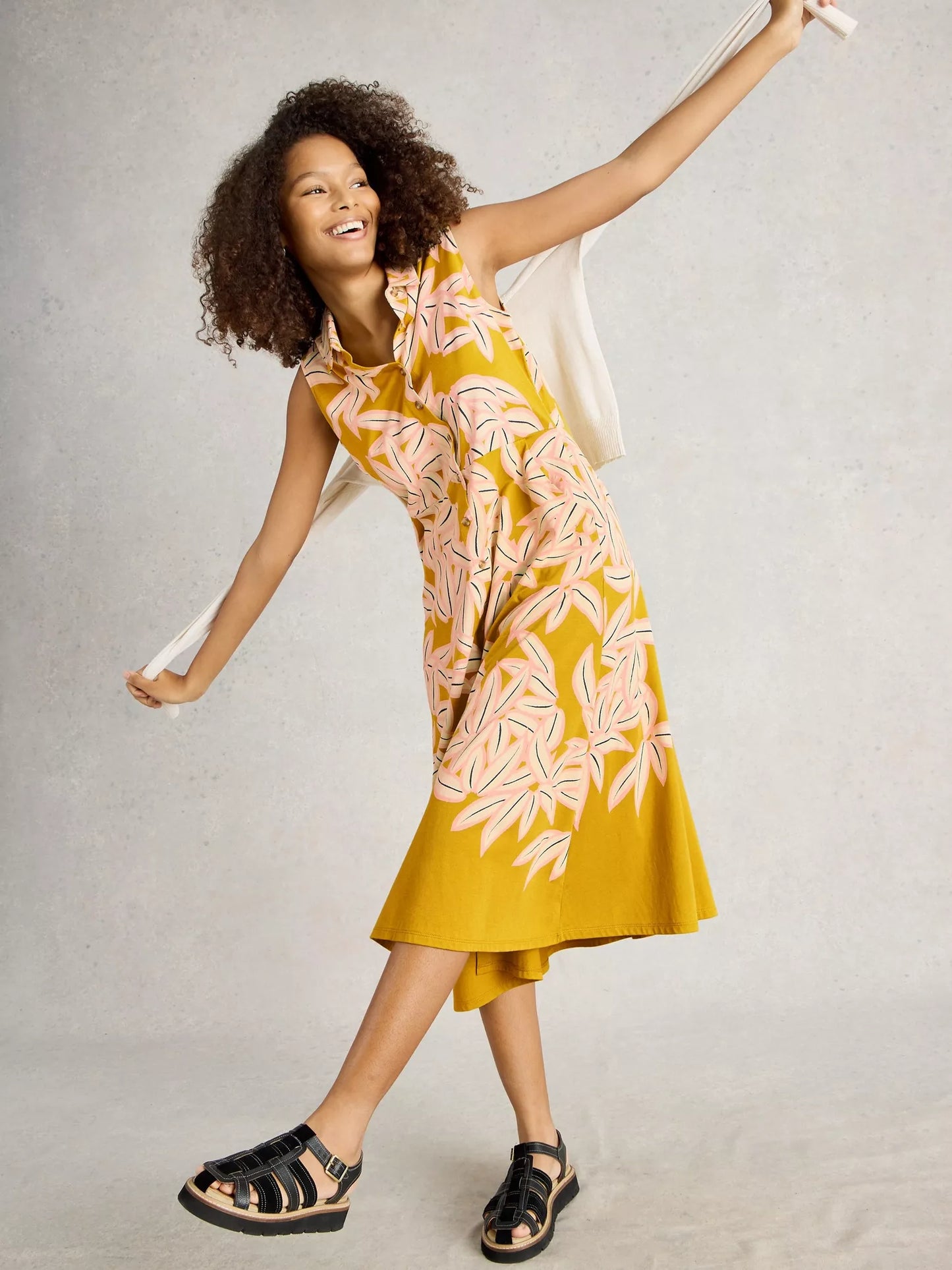 Rua Jersey Sleeveless Dress in Yellow Print by White Stuff