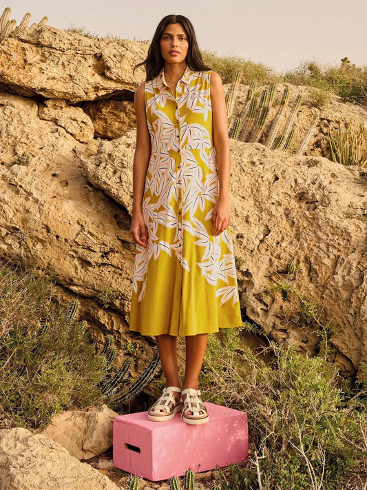 Rua Jersey Sleeveless Dress in Yellow Print by White Stuff