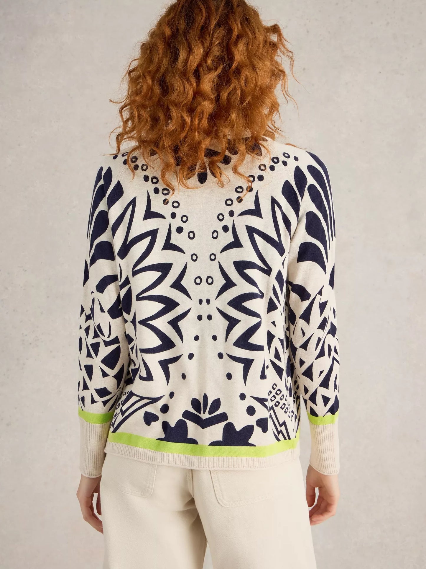 Lulu Printed Cardigan Ivory in Navy Print by White Stuff