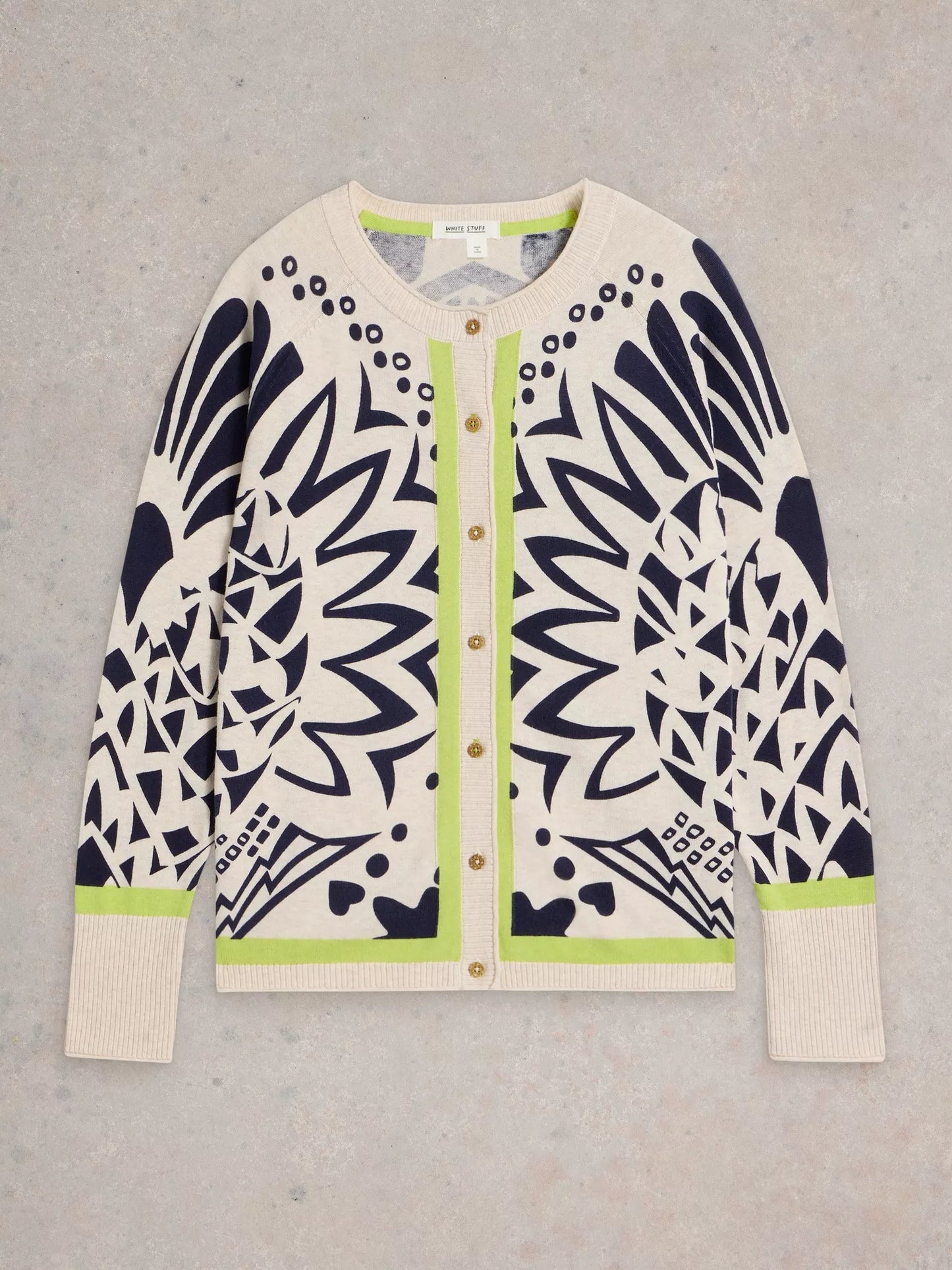 Lulu Printed Cardigan Ivory in Navy Print by White Stuff