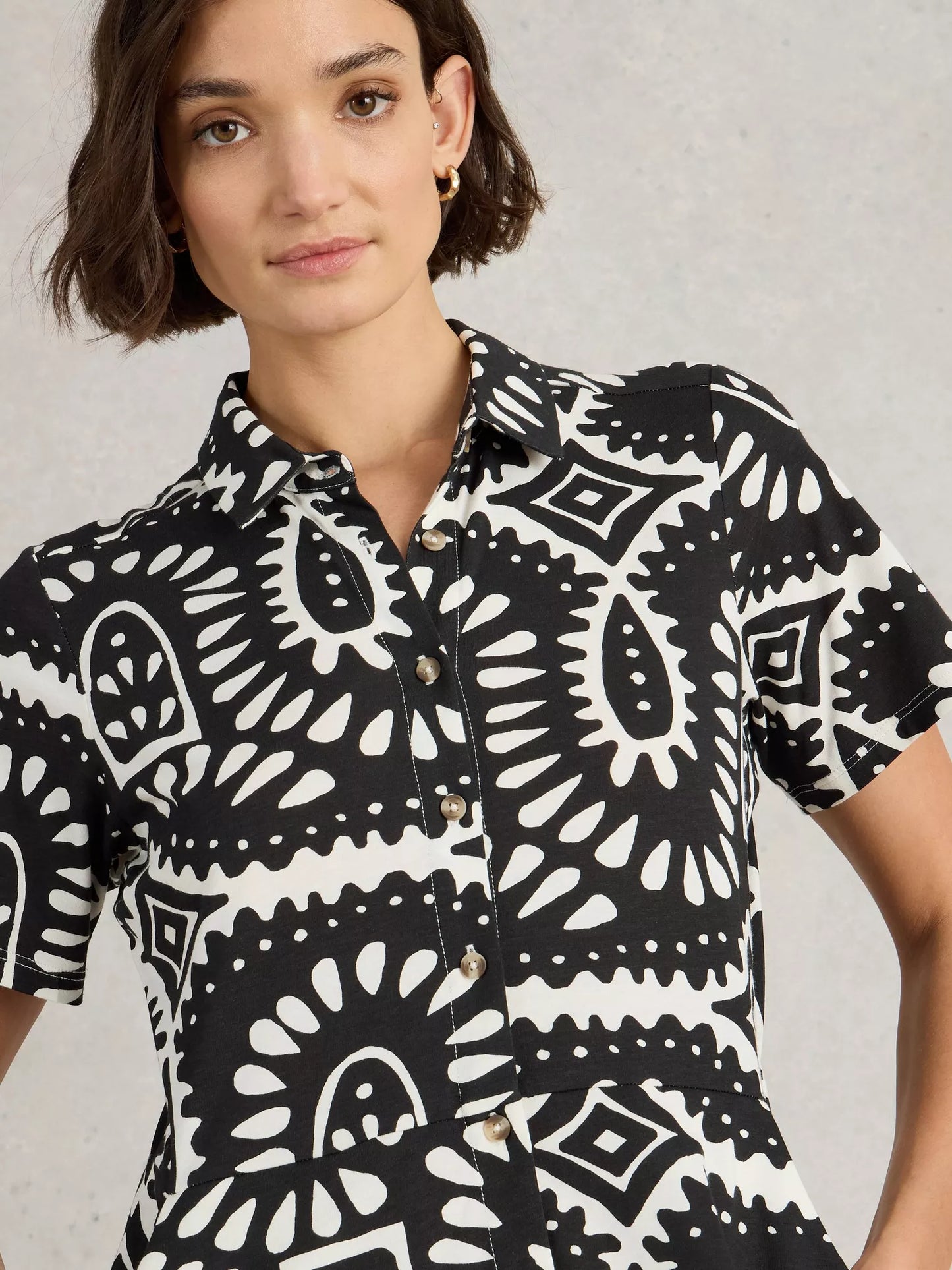 Rua Jersey Midi Dress in Black & White Print by White Stuff