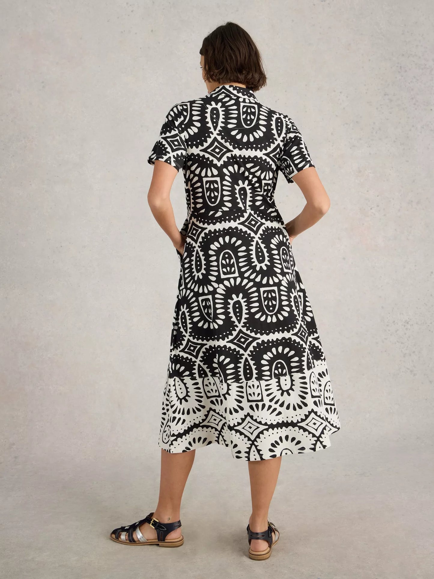 Rua Jersey Midi Dress in Black & White Print by White Stuff