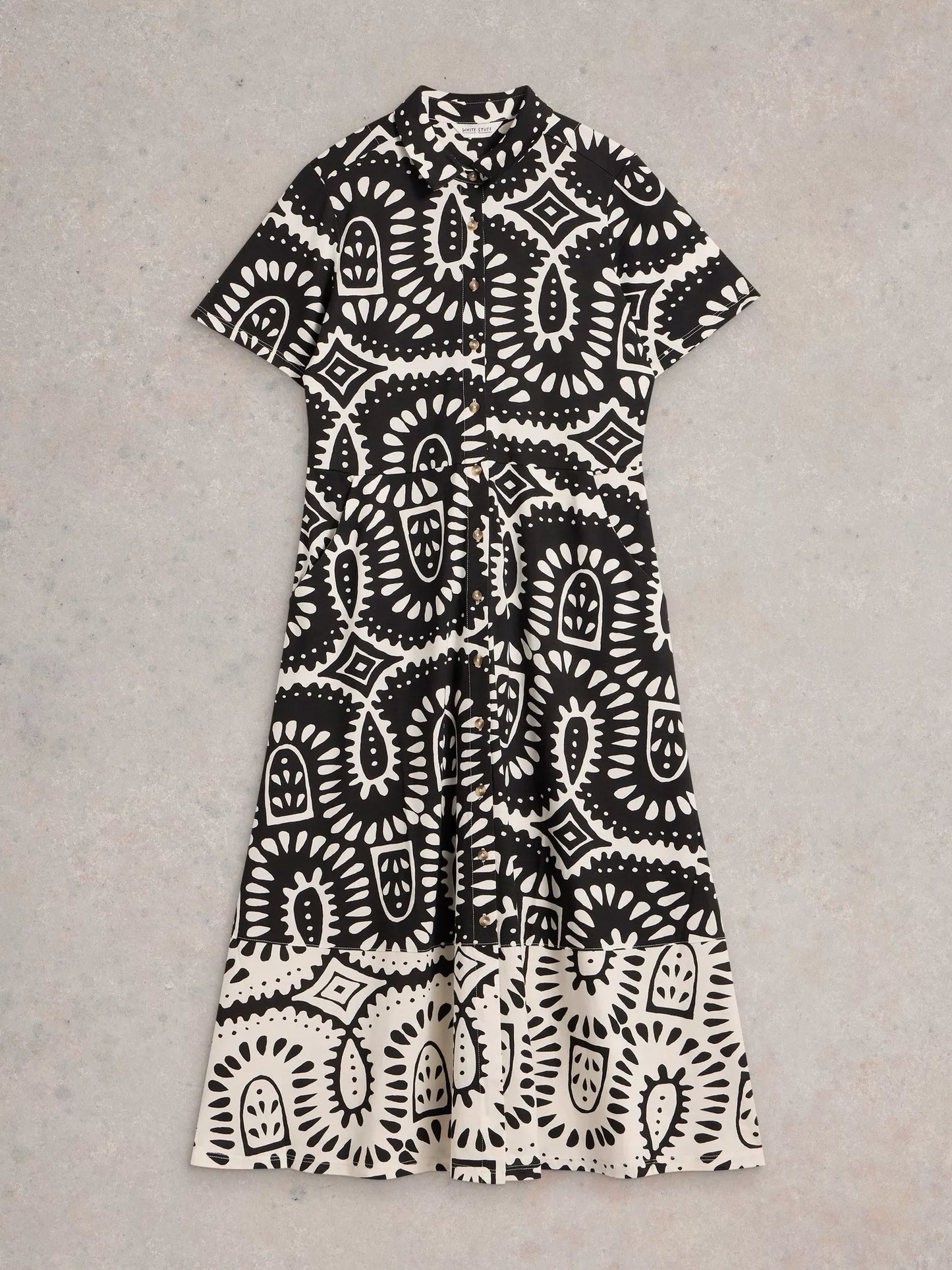 Rua Jersey Midi Dress in Black & White Print by White Stuff