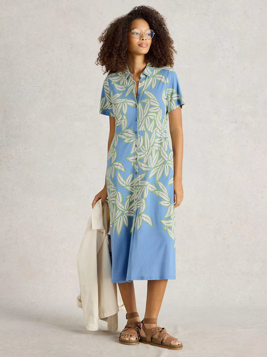 Rua Jersey Midi Dress in Blue Print by White Stuff