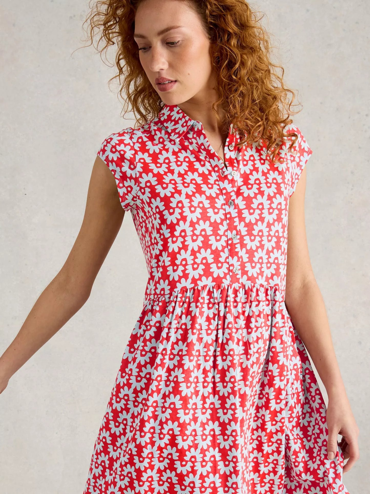 Everly Jersey Short Dress in Red Print by White Stuff