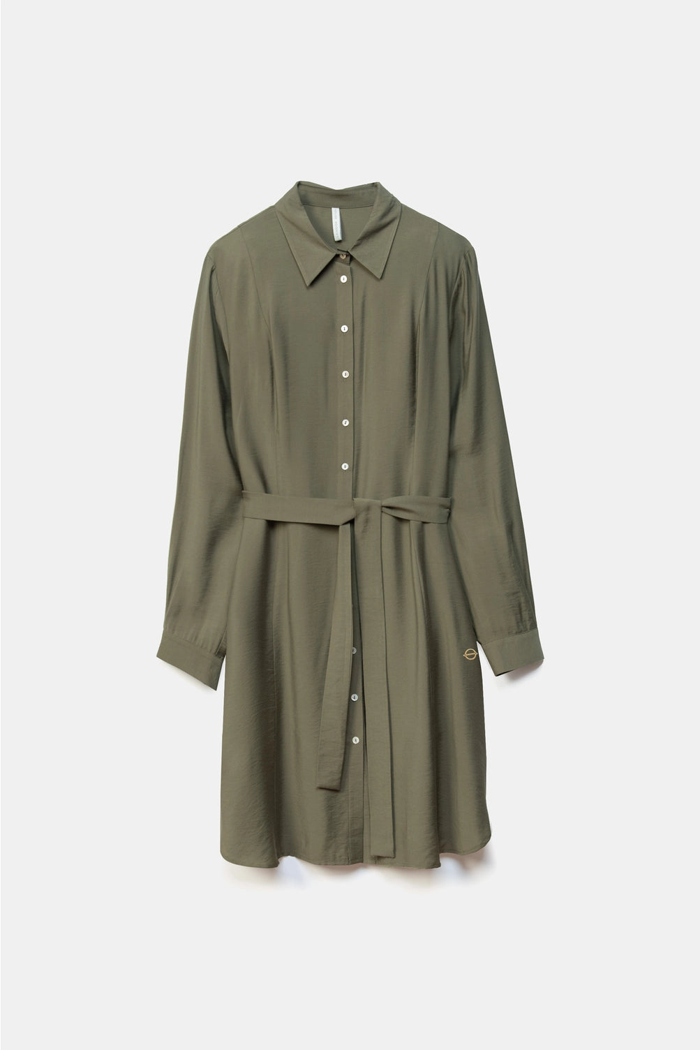 Plain Shirt-Style Midi Dress in Green by LANIDOR