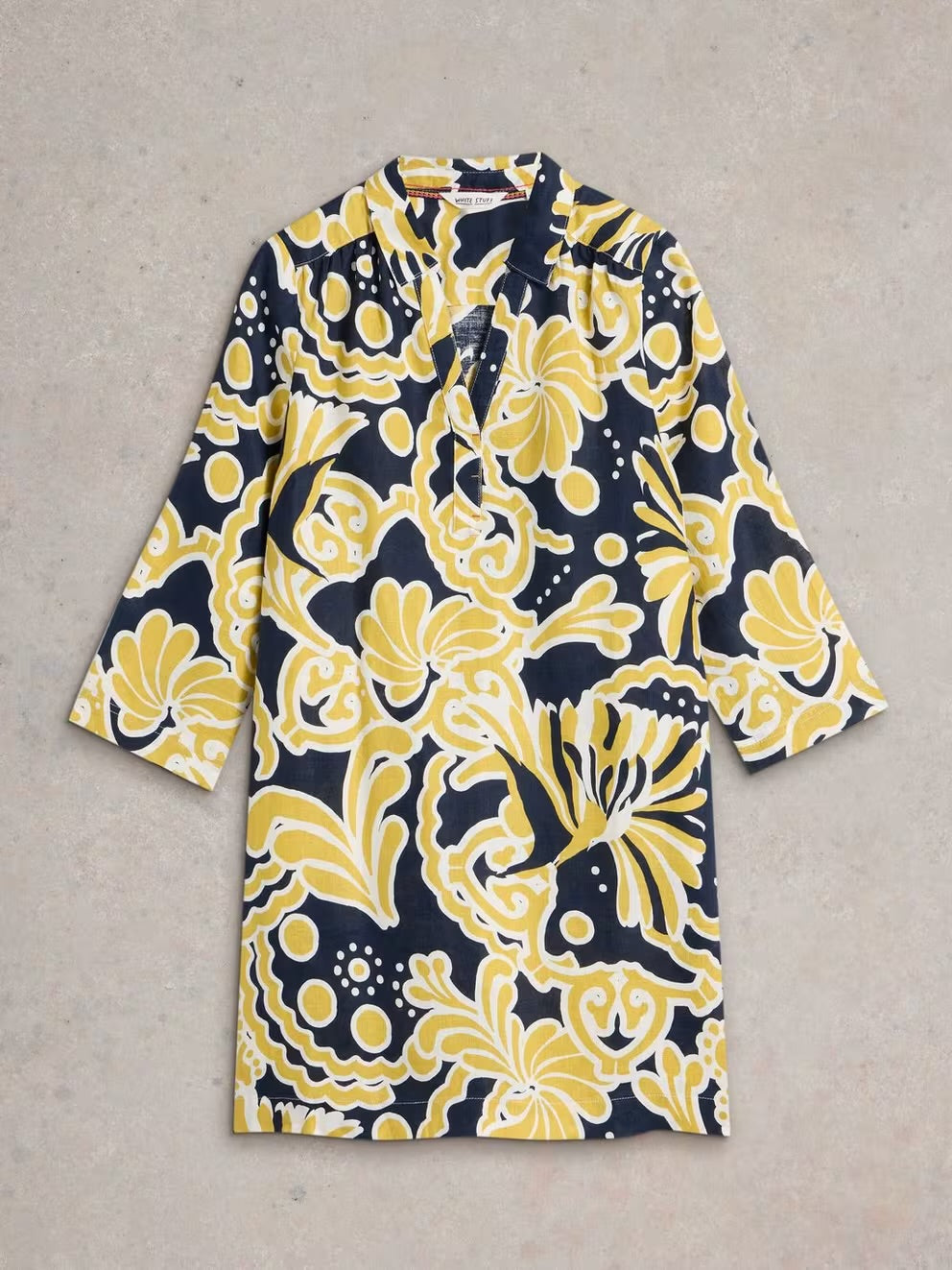 Blake Linen Tunic in Yellow Print by White Stuff