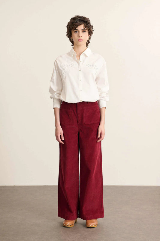 Luminous Corduroy Trousers in Bordeaux by GARANCE PARIS