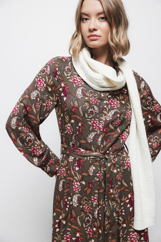 Midi Printed dress in Khaki by LANIDOR