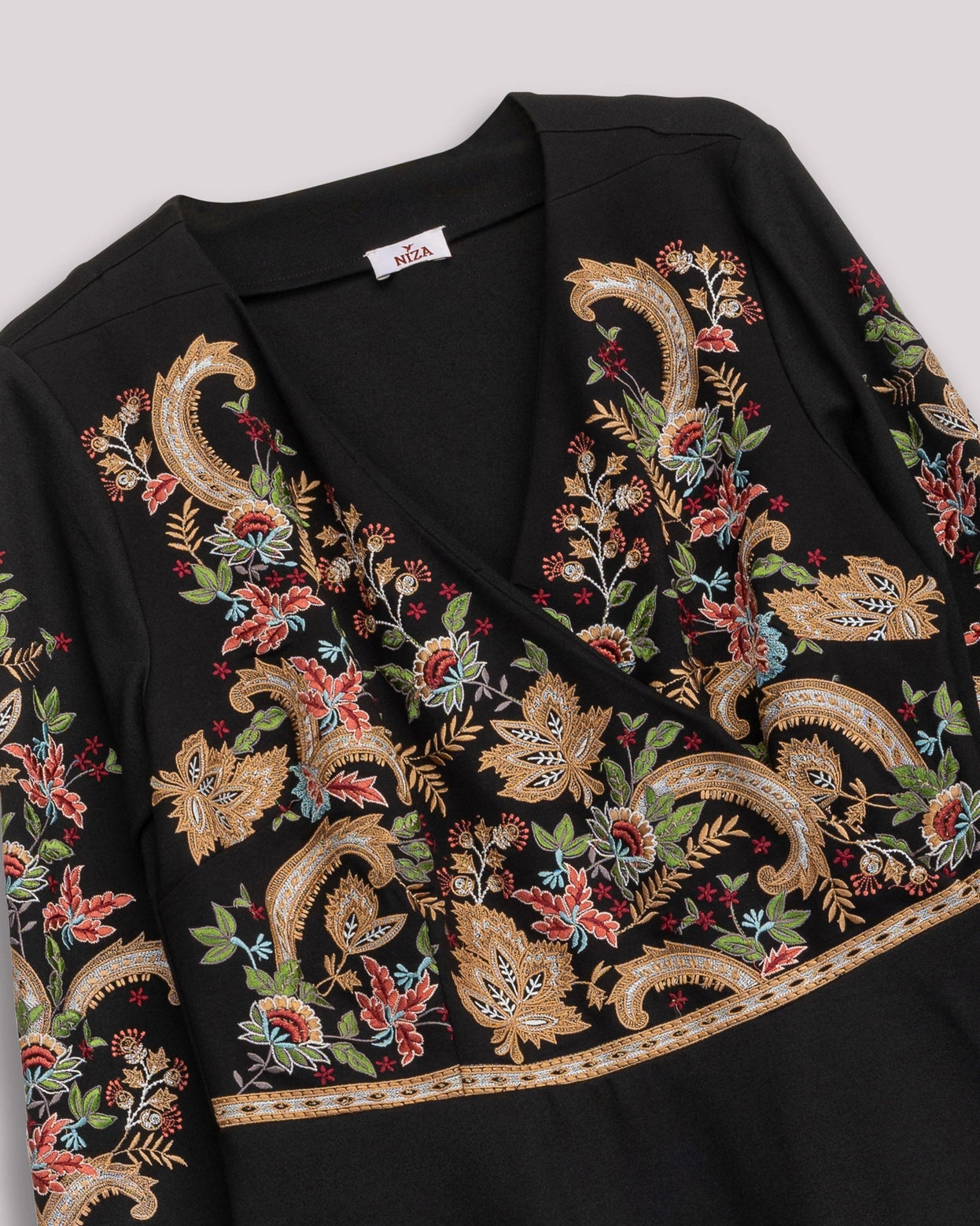 Caprise Embroidered Black Midi Dress by NIZA