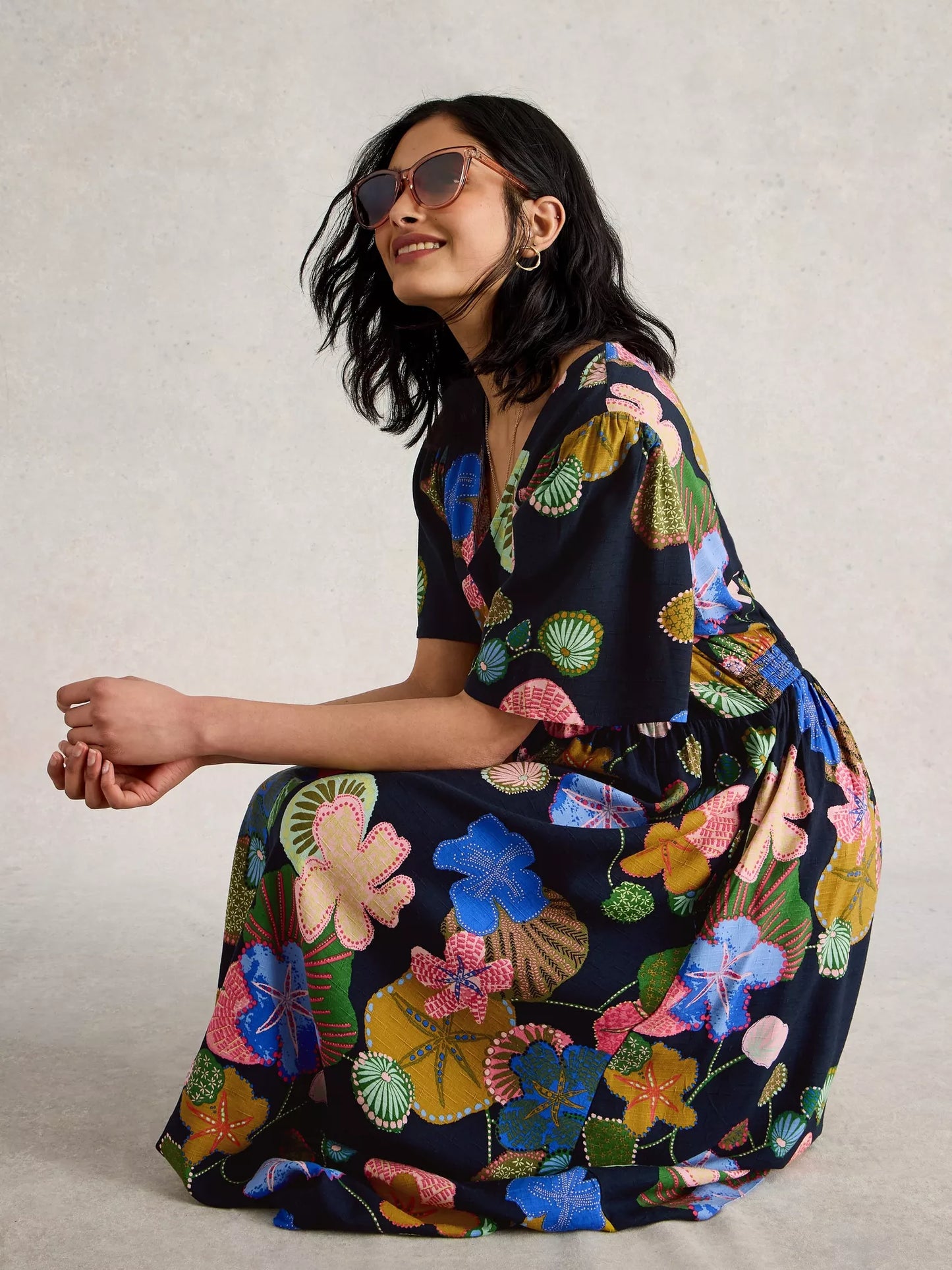 Lucy Floral Midi Dress in Navy by White Stuff