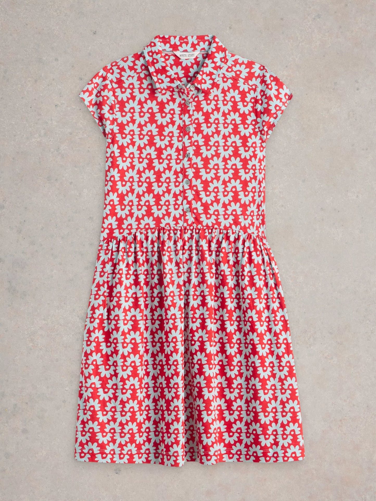 Everly Jersey Short Dress in Red Print by White Stuff