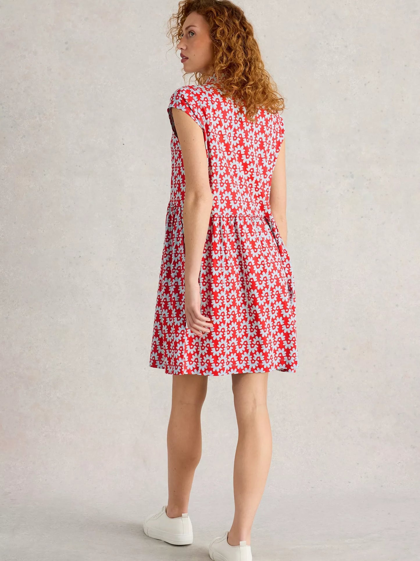 Everly Jersey Short Dress in Red Print by White Stuff