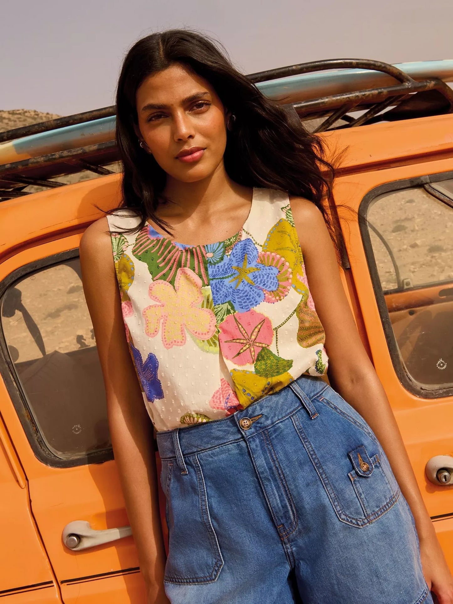 Paradise sleeveless top in Yellow Print by White Stuff