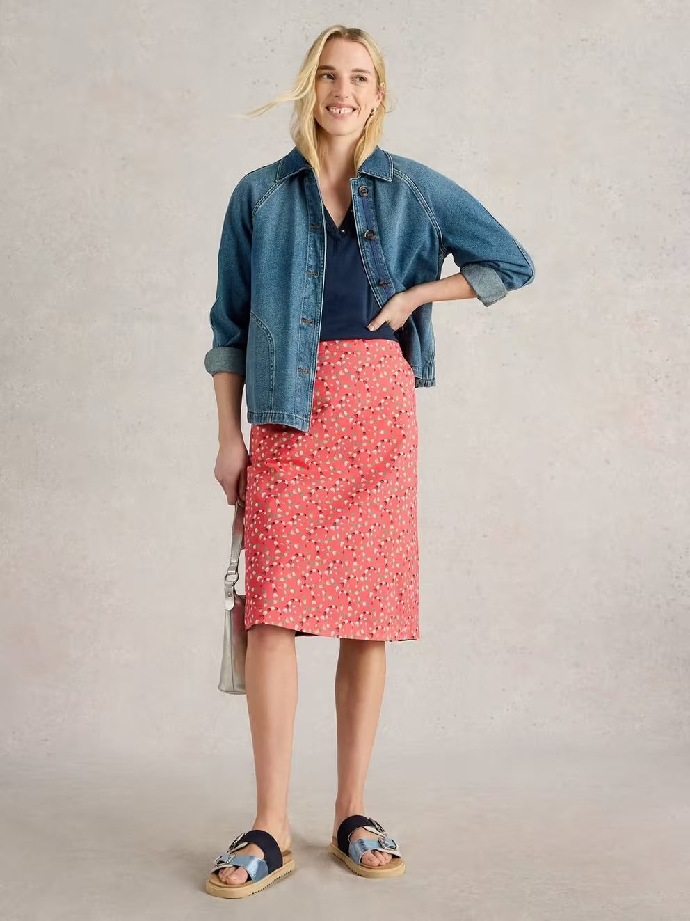 Nell Reversible Skirt in Red / BLue prits by White Stuff