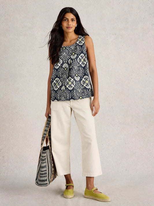 Paradise sleeveless top in Blue by White Stuff