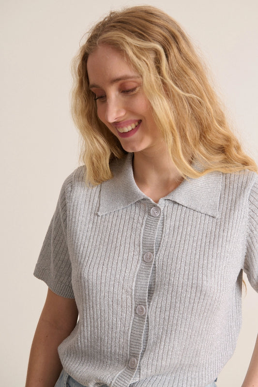 Silas Knit Polo in Grey