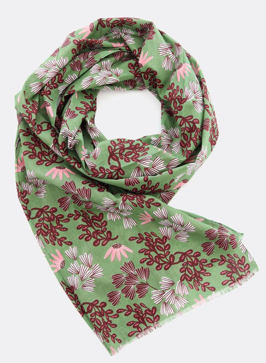 Fine Flowers in Green 100% Organic Cotton Scarf by DJIAN
