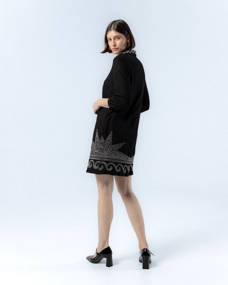 Bruna Embroidered Leaves Dress by NIZA