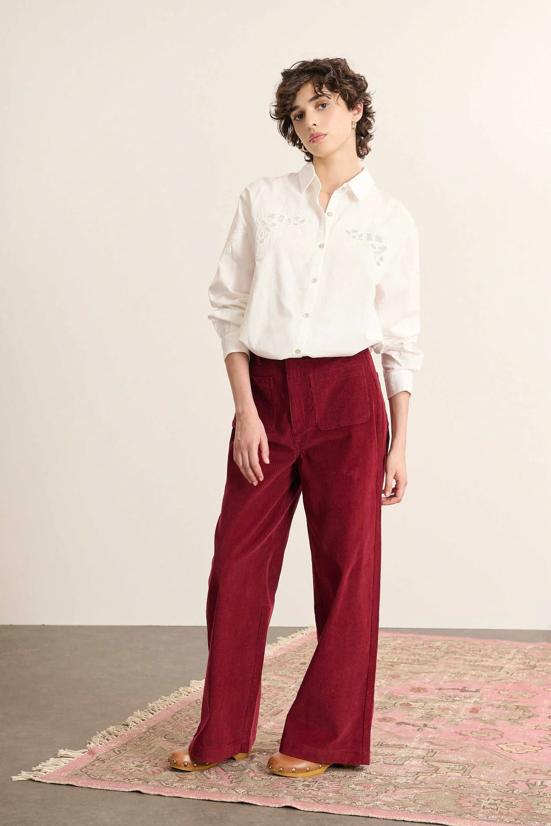 Luminous Corduroy Trousers in Bordeaux by GARANCE PARIS