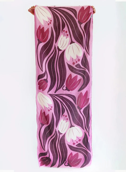 Tulips in Berry 100% Organic Cotton Scarf by DJIAN