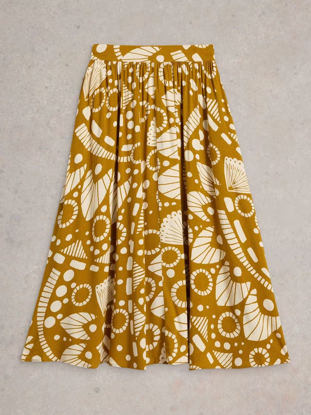 Abigail Midi Printed Skirt in Yellow by White Stuff