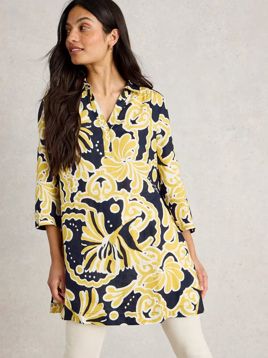 Blake Linen Tunic in Yellow Print by White Stuff