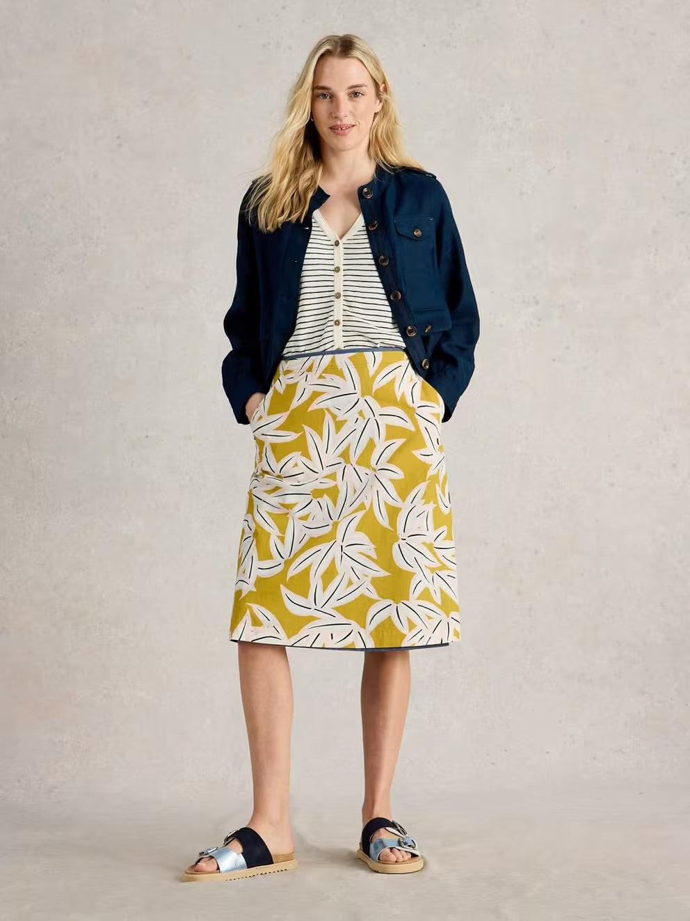 Nell Reversible Skirt in Blue / Yellow prits by White Stuff