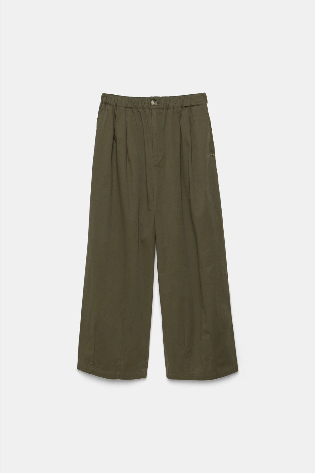 Plain Wide-Legged Trousers in Green by LANIDOR