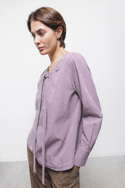 Checkered Print Blouse in Dark Red by LANIDOR