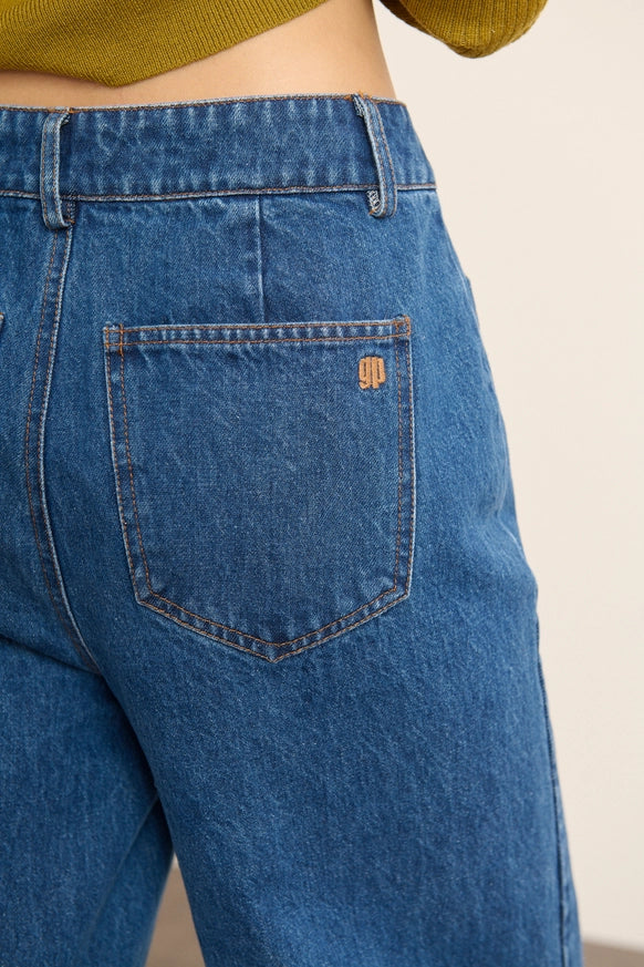 Denim Wide-Leg Trouser in Mid-Blue by GARANCE PARIS