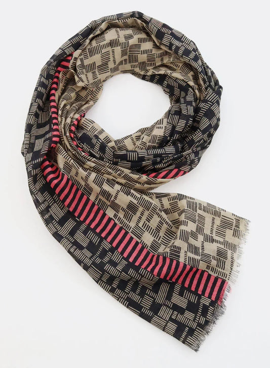 Graphic Pattern in Black & Beige 100% Organic Cotton Scarf by DJIAN